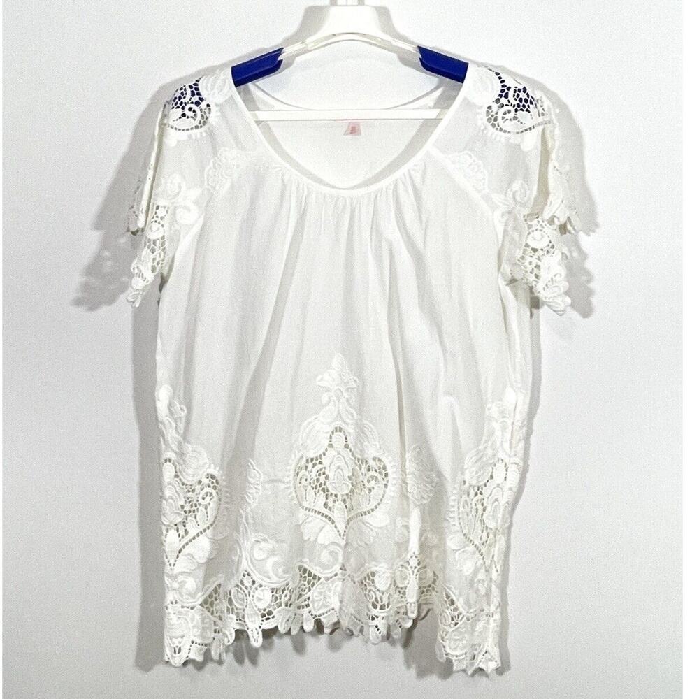 Victorias Secret Ivory Cotton Embroidered Lace Shirt Women's Size XS